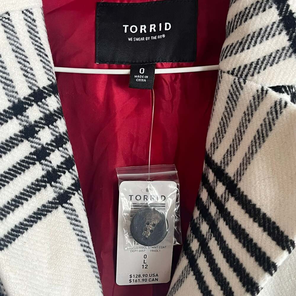 NWT Torrid Plaid Longline Wool Statement Coat - Picture 2 of 2